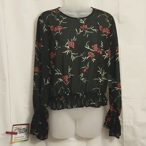 FOREVER 21 Contemporary Size: L Sheer Blaxk Floral Top, NEW WITH TAGS! GORGIOUS!